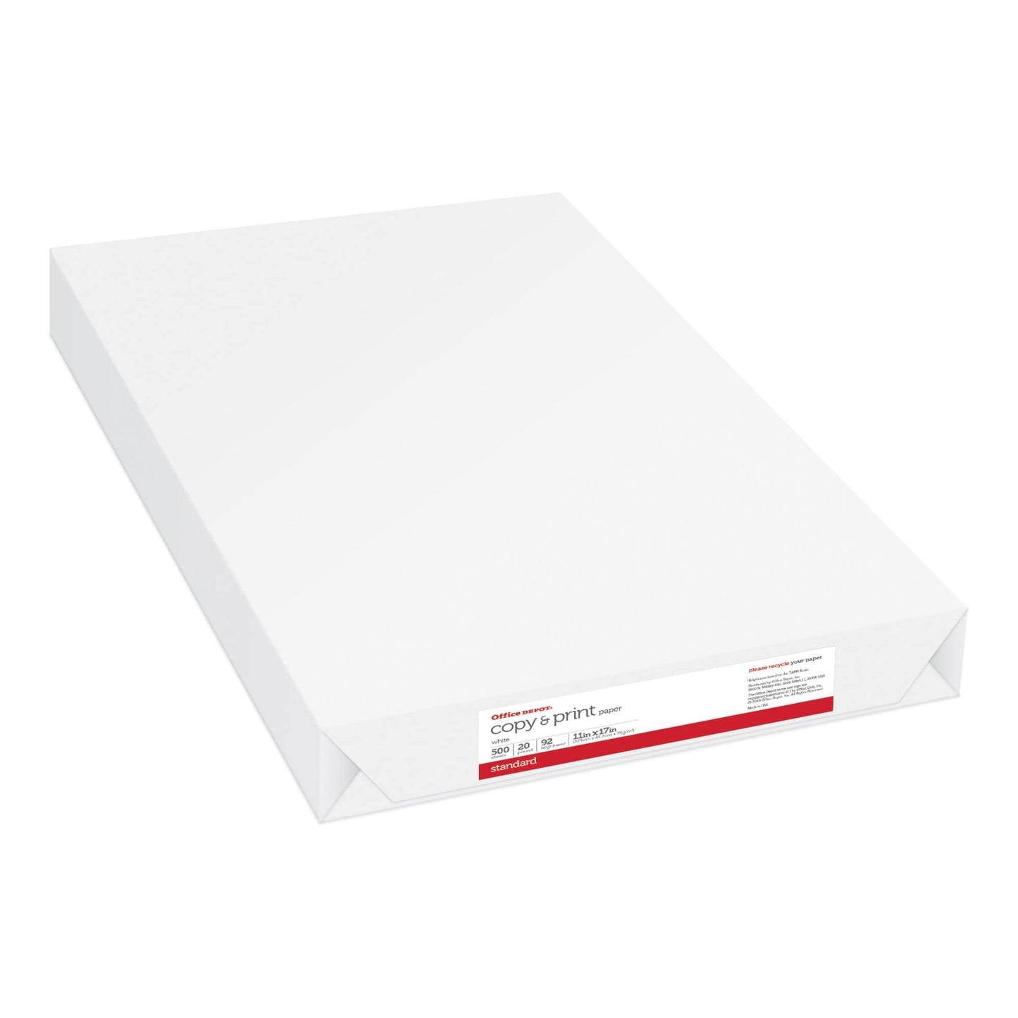 Office Depot® Copy And Print Paper, Ledger Size (11" x 17"), 92 Brightness, 20 Lb, Ream of 500 Sheets, Case of 3 Reams