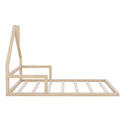 MERITLINE House-Shaped Full Size Floor Bed Frame for Kids – Stylish & Safe Wood Design - WoodArtSupply