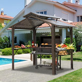 Domi 8x5FT Hardtop Grill Gazebo, Outdoor BBQ Gazebo with 2 Side Shelves and Ceiling Hook, Outdoor Grill Canopy with Galvanized Steel Double Roof for Patio Lawn Backyard Deck, Brown domi outdoor living
