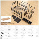 Twin Over Twin Metal Bunk Bed with Storage Stairs, Drawers & Shelves, Power Outlet and RGB LED Lights,Low Profile Kids Bunk Bed Frame with Safety Guardrails & Metal Slats,No Box Spring Needed (Black) HKOLIE