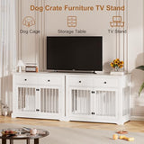 PUKAMI 44inch Large Dog Crate Furniture with Drawers, Wooden Dog Kennel Furniture for Indoor use, White End Table Dog House, for Small/Medium/Large Dog PUKAMI