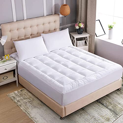 WhatsBedding Cotton Waterproof Mattress Pad Queen Size Top Down Alternative Filling Pillowtop Mattress Topper Cover-Fitted Quilted (Mattress Pad Queen) WhatsBedding