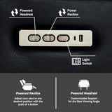 GUEAPY Power Reclining Sofa Home Theater Seating with Adjustable Headrest, Breathable Leather Electric Recliner with LED Lighting, Cup Holders, USB Charging & Tray Table