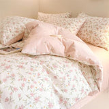 Bildenly Twin Size Duvet Cover Pink Floral on Side A, Pink & Small Flowers on Side B, Comforter Cover Soft & Lightweight Microfiber Quilt Cover with Zipper Closure and 1 Pillowcase Bildenly