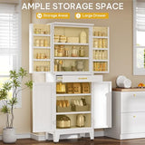 DWVO Metal Storage Cabinet, 71" Kitchen Pantry Cabinet with 4 Door & 4 Adjustable Shelves & Drawer & Door Rack, 6-Tier Tall White Steel Cabinets for Kitchen, Living Room, Dining Room DWVO