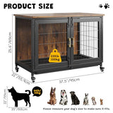 37.5 Inch Wooden Dog Crate with Wheels - Furniture Style Pet Kennel for Small to Medium Dogs Up to 66 Lbs - Multi-Purpose Removable Tray, Decorative Indoor Dog House, Sturdy & Stylish Design Hipicute