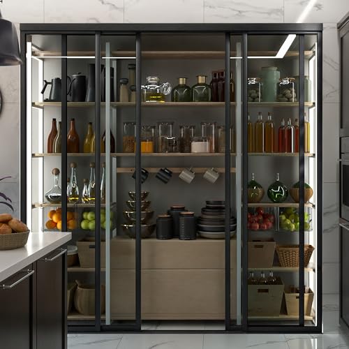 Doors55 4 Panel Glass Room Divider and Sliding Glass Closet Doors - Smoked Frosted Partition Wall - Clear, Smoked and Frosted Glass Sliding Doors Options (Clear Glass, 96x96) Doors55