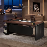 Tribesigns 80'' L-Shaped Desk, Large Executive Office Desk with 55'' Drawers Cabinet, Modern Computer Table with Storage Shelves, Business Furniture for Home Office, Walnut & Black Tribesigns