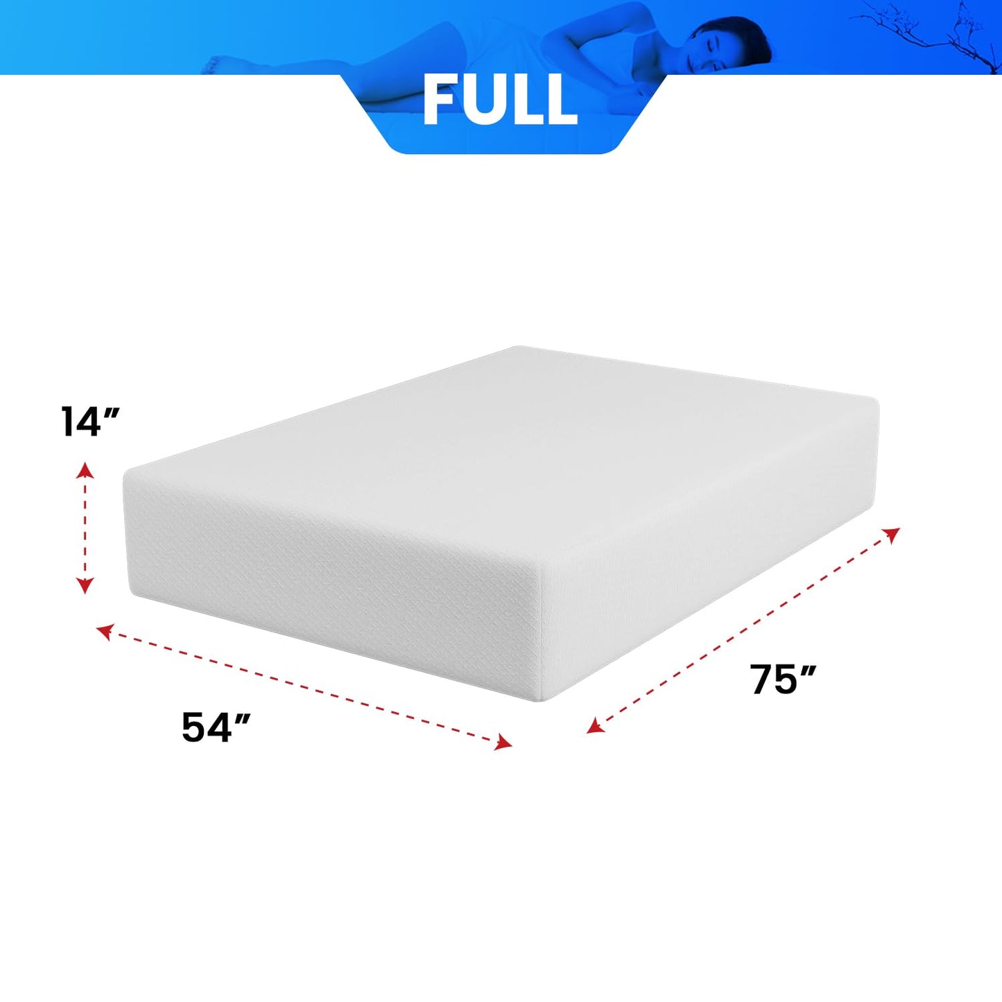 PayLessHere 14 Inch/Medium-Firm Mattress/Gel Memory Foam Mattress/Fiberglass Free/CertiPUR-US Certified/Bed-in-a-Box/Cool Sleep & Comfy Support,Full