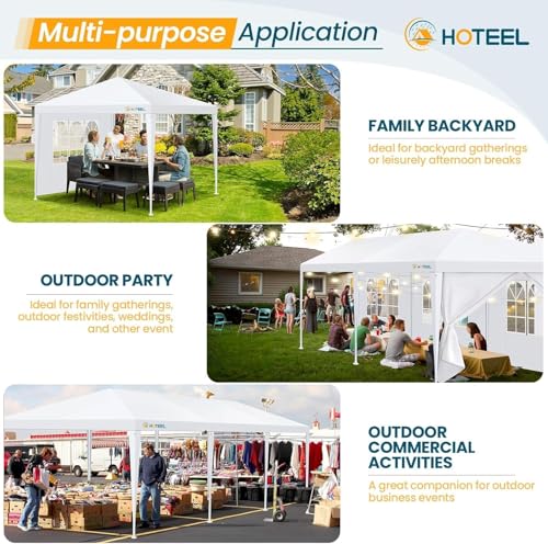 HOTEEL 10x20 Party Tent with 6 Removable Sidewalls for Parties, Carpas para Fiestas, Weddings, BBQ, Waterproof Outdoor Event Canopy, Patio Camping Gazebo, White Hoteel
