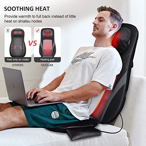 Snailax Shiatsu Back Massager with Heat -Deep Kneading Massage Chair Pad with Adjustable Intensity, Shiatsu Chair Massager to Relax Full Body Muscle，Gift for Mother Snailax