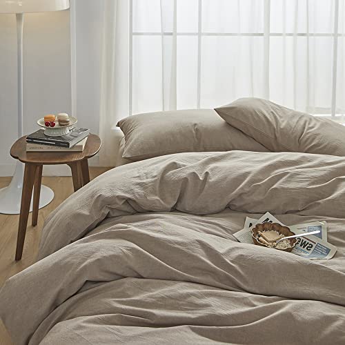 FACE TWO FACE Bedding Duvet Cover Set100% Washed Cotton Duvet Cover Linen Like Textured Breathable Durable Soft Comfy (Twin, Khaki) FACE TWO FACE