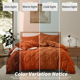 VACVELT 5 Piece Pinch Pleated Duvet Cover Full/Queen Size Set, Burnt Orange Pintuck Duvet Cover with Zipper & 8 Ties, Shabby Chic Microfiber Duvet Cover + 2 Pillow Shams + 2 Pillowcases, No Comforter VACVELT