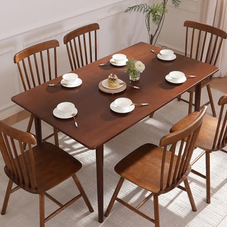 BAKEVE Bamboo Dining Table for 4-6-8 Person- 55'' Solid Wood Kitchen Table, Mid Century Modern Desk, Farmhouse Rectangular Dining Room Table for Living Room, Office, Kitchen and Study (Walnut) Baveke