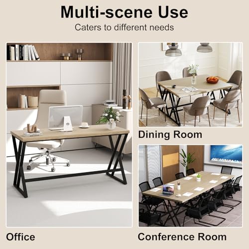 Tangkula 59" Computer Desk, Home Office Desk with Heavy-Duty Metal Frame & Crossbar, Executive PC Workstation, 5 FT Conference Room Table, Rectangular Meeting Table (Grey,1) Tangkula