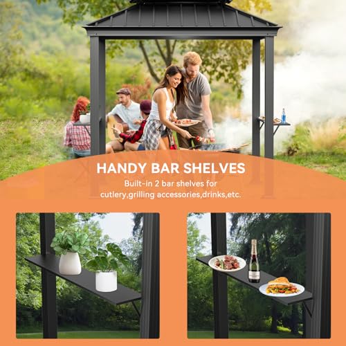Modern Shade Grill Gazebo 6' X 8', Aluminum BBQ Gazebos with Shelves and Paper Towel Holder, Grill Canopy with Galvanized Steel Roof, Grill Gazebo with USB and USB-C charging ports for Patio Modern Shade Outdoor Living Spaces