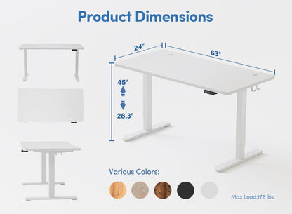 BANTI 63'' Standing Desk, Electric Stand up Height Adjustable Home Office Table, Sit Stand Desk with Splice Board, White - WoodArtSupply