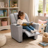 Naomi Home Suri Kids Recliner Chair with Cup Holder & Footrest, Built to Grow with 150 lbs Capacity, Solid Hardwood Frame, and 3 Recline Positions for Toddlers & Children, Gray,Microfiber