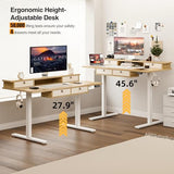 Grandder 47 Inch Electric Standing Desk with Four Drawers, Sit to Stand Up, Height Adjustable Desk with Storage Shelf for Home Office, Study, Ergonomic Adjustable Computer Desk, Oak Grandder