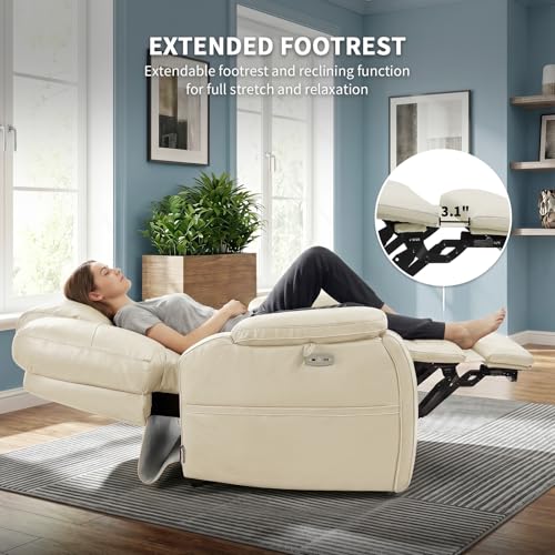 EONIX Triple Motor Lay Flat Power Lift Recliner Chair for Elderly with Adjustable Headrest, 400lbs Electirc Lift Chair for Living Room, Lumbar Pillow, Extended Footrest, Cream White