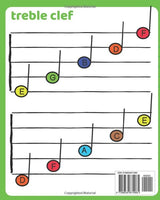 Music notes Activity Coloring Book for kids ages 4-8: Learn the musical staff and the treble clef with color-based activities (the musical staff for kids books) WoodArtSupply