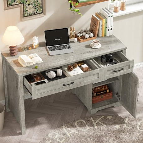 Vabches Farmhouse 51" Executive Desk,Computer Desk with Drawers and Storage Cabinet, Workspace for Home Office and Study.Grey Vabches