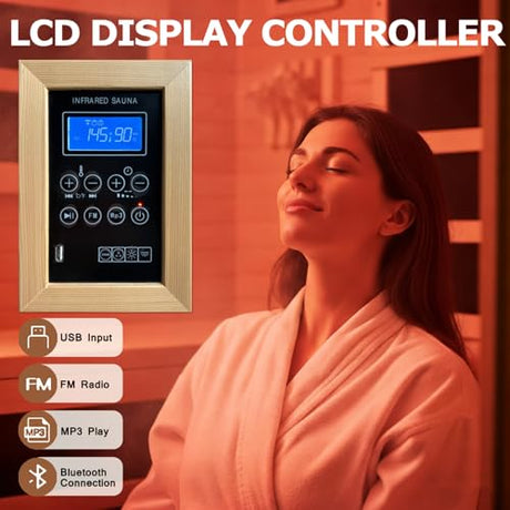 DWKWE 3-4 Person Hemlock Wood Indoor Far Infrared Home Sauna - 11 Low EMF Carbon Heaters, Bluetooth Speakers, Chromotherapy, Tempered Glass Door (220V, 2880W, for Home Gym & Family Relaxation) DWKWE