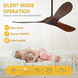 YKXONFA Solid Wood Ceiling Fans Without Light, 52 inch Real Wood Ceiling Fan with 6-Speeds 3 Wood Blades, Indoor Outdoor Ceiling Fans for Garage, Farmhouse, Living Room, Bedroom, Office YKXONFA