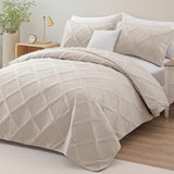 Exclusivo Mezcla King Quilt Set- Brich Beige Quilts Bedding Set with 2 Pillow Shams, Modern King Bedspread with Striped Pattern, Soft Lightweight Bedspreads Coverlets for All Seasons Exclusivo Mezcla