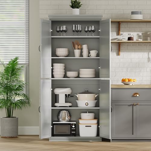 IDEALHOUSE Pantry Cabinet,70" Tall Kitchen Pantry Cabinet with Doors and Adjustable Shelves, Freestanding Cupboard, Tall Storage Cabinet for Bathroom, Dining Room, Living Room (Gray) IDEALHOUSE