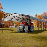 EBE 13' x 25' Metal Carport, Outdoor Steel Carport Canopy with Galvanized Steel Frame and Roof, Heavy Duty Garage Shelter Shade for Cars, Boats, and Truck EBE