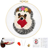 Cute Hedgehog Embroidery Kits for Beginners Adults, Animals Embroidery Starter Kits, Counted Cross Stitch Kits for Beginners DIY Craft Kits for Adults Women, Embroidery Hoops, Thread & Video Tutorial