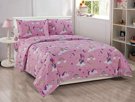 Sheet Set Unicorn Castle Rainbow Stars Pink Purple Multi-Color for Girls/Teen-Girls New # Unicorn Castle (Queen Sheet) Kids Zone Home Linen