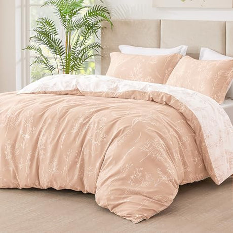 Love's cabin Pink Full Size Comforter Set - Full Comforter Set, 3 Pieces Cute Floral Bedding Sets for All Seasons,1 Soft Reversible Botanical Flowers Comforter and 2 Pillow Shams Love's cabin