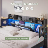 Dnxao Floating Bed Frame Queen with Headboard, Upholstered Platform Queen Bed Frame with Storage, LED Lights and Charging Station, Noise Free, No Box Spring Needed,Quick Setup System,PU Black Dnxao