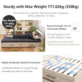 EMOOR Wood Slatted Bed Frame with Storage Drawers HEIM Twin (Stone-Gray), Headboard Outlets USB Port LED Motion-Sensor Light for Japanese Futon Mattress EMOOR