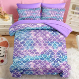Nesker 5 Pcs Comforter Set Twin Size, Blue Purple Gradient Bedding for Kids Teen, Mermaid Scale Bedding Set with Pillowcase & Sham Nesker