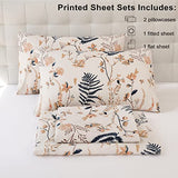 JSD Boho Floral Printed Sheet Set King Size, 4 Piece, Soft Botanical Pattern Microfiber Sheets Extra Deep Pocket JSD