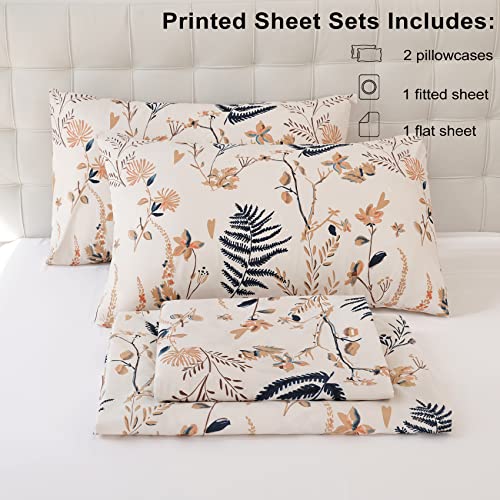JSD Boho Floral Printed Sheet Set Queen Size 4 Piece, Soft Botanical Pattern Microfiber Sheets Extra Deep Pocket JSD
