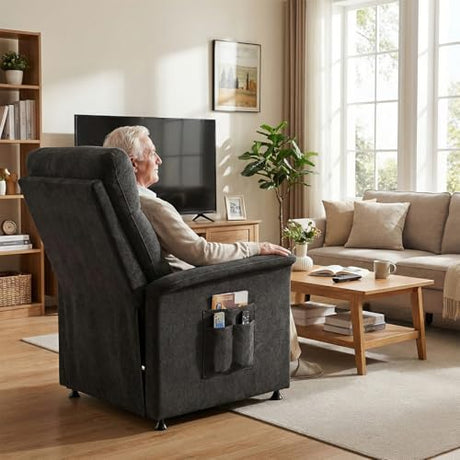 LegacyAmerhome Power Recliner Chair for Adults with Heat & Massage - Soft Fabric Electric Reclining Sofa with Remote Control, 3 Side Pockets, 180° Lay Sleeper for Living Room Home Theater, Black LegacyAmerhome