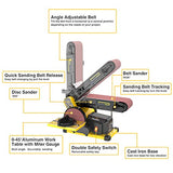 Woodskil 4.3A Belt Sander, 4 x 36 in. Belt & 6 in. Disc Sander, Double Dust Exhaust Port, Steel Base, 2Pcs Sandpapers Included Woodskil