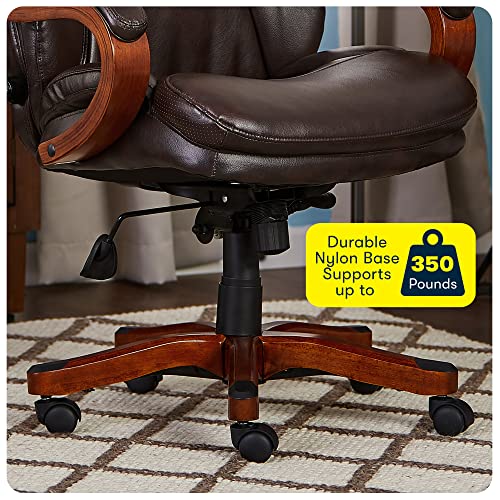 Serta Big and Tall Executive Office Chair with Wood Accents, Adjustable High Back Ergonomic Computer Chair with Lumbar Support, Bonded Leather, Brown - WoodArtSupply