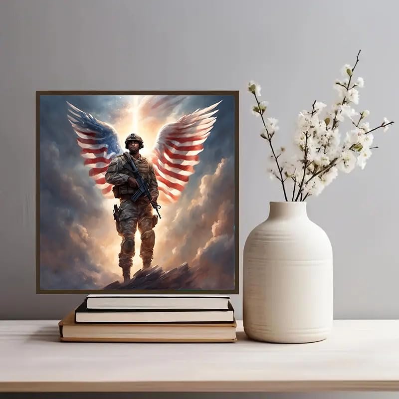 CXYQLC DIY 5D Diamond Painting Kits for Adults Diamond Art American Flag Angel Soldier Diamond Painting Full Drill Crystal Rhinestone Embroidery Craft Kits for Home Wall Decor Gifts 13.8x13.8inch CXYQLC