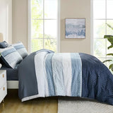 Drucon Comforter Set Queen Size 7 Piece Bed in a Bag Boho Blue Striped Bedding Set Soft Microfiber Comforter and Sheet Set for All Season (Queen, 90"x90") Drucon