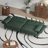 COPIAE 89” Futon Sofa Bed,Futon Couch Bed with 2 Square Pillows,Convertible Sleeper Sofa with Adjustable Backrest& Armrests, Modern Loveseat Sleeper for Living Room, Bedroom,Faux Leather Green COPIAE