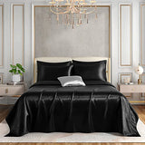 Horbaunal 4 Piece Satin Sheet Set Twin Size Luxury Silky & Soft Black Satin Twin Bed Sheet Set with 16" Deep Pocket, 1 Fitted Sheet, 1 Flat Sheet, 2 Pillowcases Horbaunal