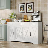 Garvee 55 in Large Buffet Sideboard Cabinet with Storage 4 Doors and 3 Drawers Kitchen Storage Cabinet Coffee Bar Buffet Table for Dining Room, Living Room, Adjustable Shelf Garvee