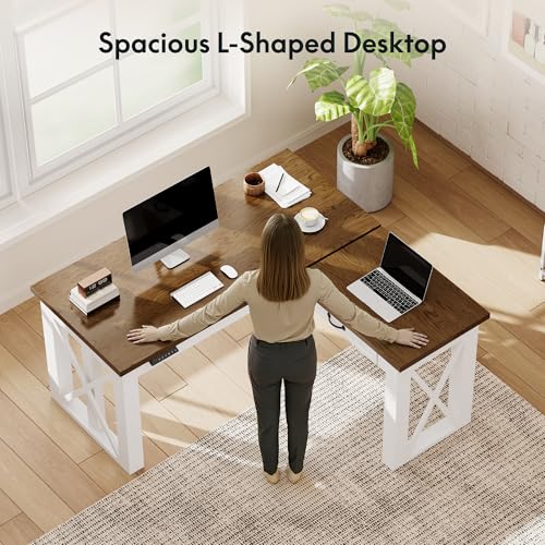 FLEXISPOT L-Shaped Standing Desk with Drawer, 55"x48" Sit Stand Executive Table, Height Adjustable Corner Desk for Home Office, Large Workspace, Cherry Top FLEXISPOT