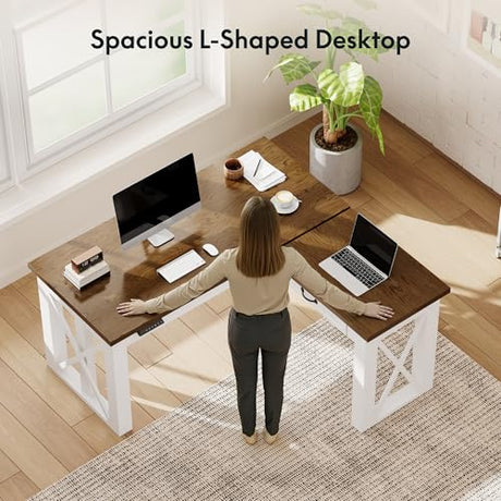 FLEXISPOT L-Shaped Standing Desk with Drawer, 55"x48" Sit Stand Executive Table, Height Adjustable Corner Desk for Home Office, Large Workspace, Cherry Top FLEXISPOT