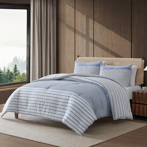 Eddie Bauer - Twin Duvet Cover Set, Luxuriously Soft Bedding with Matching Sham, Buttons & Corner Ties to Ensure Placement (Cooper Stripe Blue, Twin) Eddie Bauer